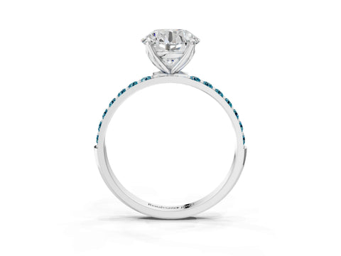 White gold Round Cut Diamond Solitaire Engagement Ring with Round with Blue Topaz side stone Pavé Band and Prong Setting_15