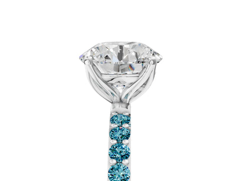White gold Round Cut Diamond Solitaire Engagement Ring with Round with Blue Topaz side stone Pavé Band and Prong Setting_17