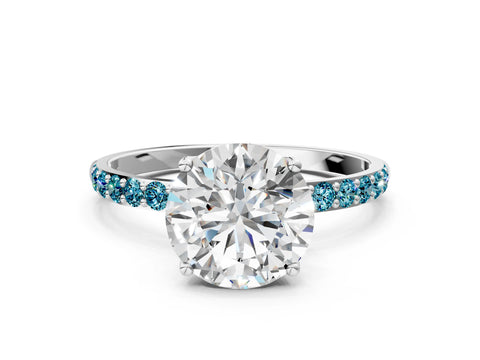 White gold Round Cut Diamond Solitaire Engagement Ring with Round with Blue Topaz side stone Pavé Band and Prong Setting_54