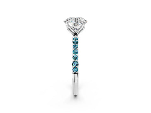 White gold Round Cut Diamond Solitaire Engagement Ring with Round with Blue Topaz side stone Pavé Band and Prong Setting_56