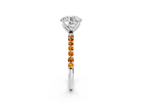 White gold Round Cut Diamond Solitaire Engagement Ring with Round with Citrine side stone Pavé Band and Prong Setting_2