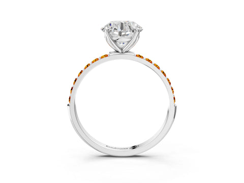 White gold Round Cut Diamond Solitaire Engagement Ring with Round with Citrine side stone Pavé Band and Prong Setting_3