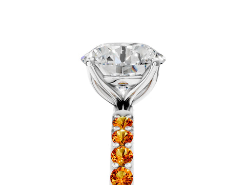 White gold Round Cut Diamond Solitaire Engagement Ring with Round with Citrine side stone Pavé Band and Prong Setting_5