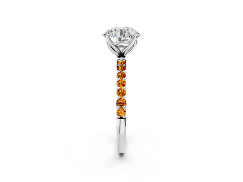White gold Round Cut Diamond Solitaire Engagement Ring with Round with Citrine side stone Pavé Band and Prong Setting_80