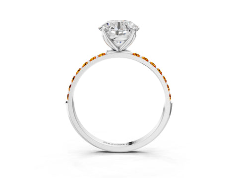 White gold Round Cut Diamond Solitaire Engagement Ring with Round with Citrine side stone Pavé Band and Prong Setting_81