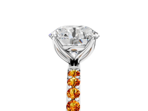 White gold Round Cut Diamond Solitaire Engagement Ring with Round with Citrine side stone Pavé Band and Prong Setting_83