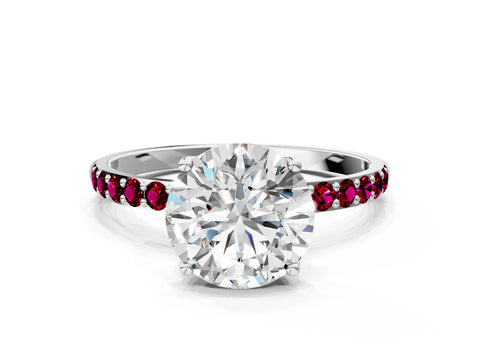 White gold Round Cut Diamond Solitaire Engagement Ring with Round with Garnet side stone Pavé Band and Prong Setting_102