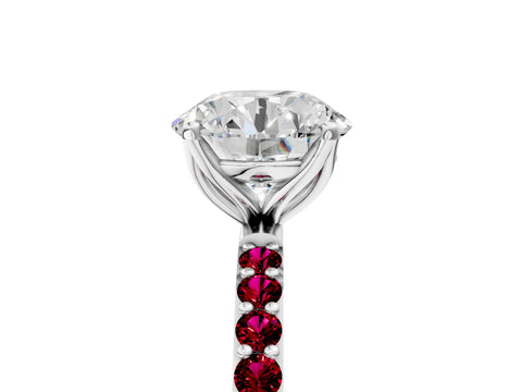 White gold Round Cut Diamond Solitaire Engagement Ring with Round with Garnet side stone Pavé Band and Prong Setting_107