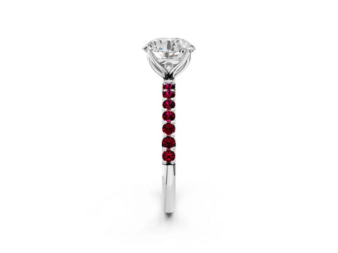 White gold Round Cut Diamond Solitaire Engagement Ring with Round with Garnet side stone Pavé Band and Prong Setting_14