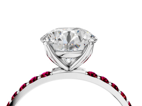 White gold Round Cut Diamond Solitaire Engagement Ring with Round with Garnet side stone Pavé Band and Prong Setting_16