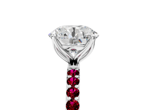 White gold Round Cut Diamond Solitaire Engagement Ring with Round with Garnet side stone Pavé Band and Prong Setting_17