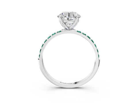 White gold Round Cut Diamond Solitaire Engagement Ring with Round with Green Sapphire side stone Pavé Band and Prong Setting_75