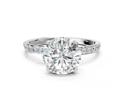 White gold Round Cut Diamond Solitaire Engagement Ring with Round with Moissanite side stone Pavé Band and Prong Setting_12