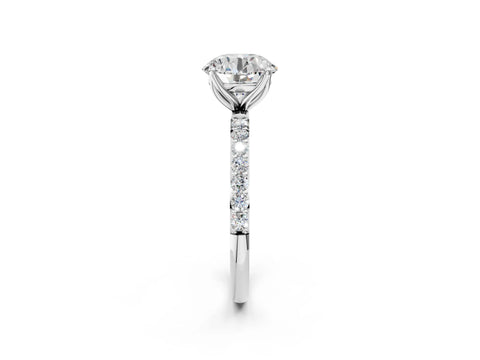 White gold Round Cut Diamond Solitaire Engagement Ring with Round with Moissanite side stone Pavé Band and Prong Setting_14