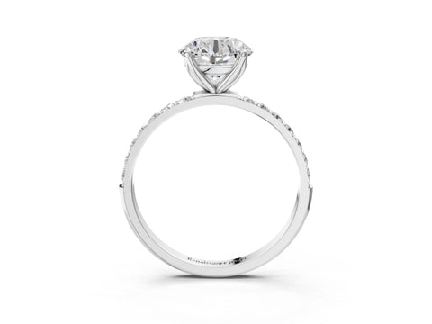 White gold Round Cut Diamond Solitaire Engagement Ring with Round with Moissanite side stone Pavé Band and Prong Setting_15