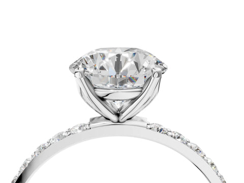 White gold Round Cut Diamond Solitaire Engagement Ring with Round with Moissanite side stone Pavé Band and Prong Setting_16