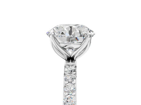 White gold Round Cut Diamond Solitaire Engagement Ring with Round with Moissanite side stone Pavé Band and Prong Setting_36