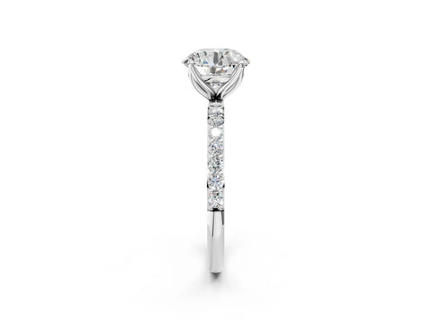 White gold Round Cut Diamond Solitaire Engagement Ring with Round with Moissanite side stone Pavé Band and Prong Setting_38