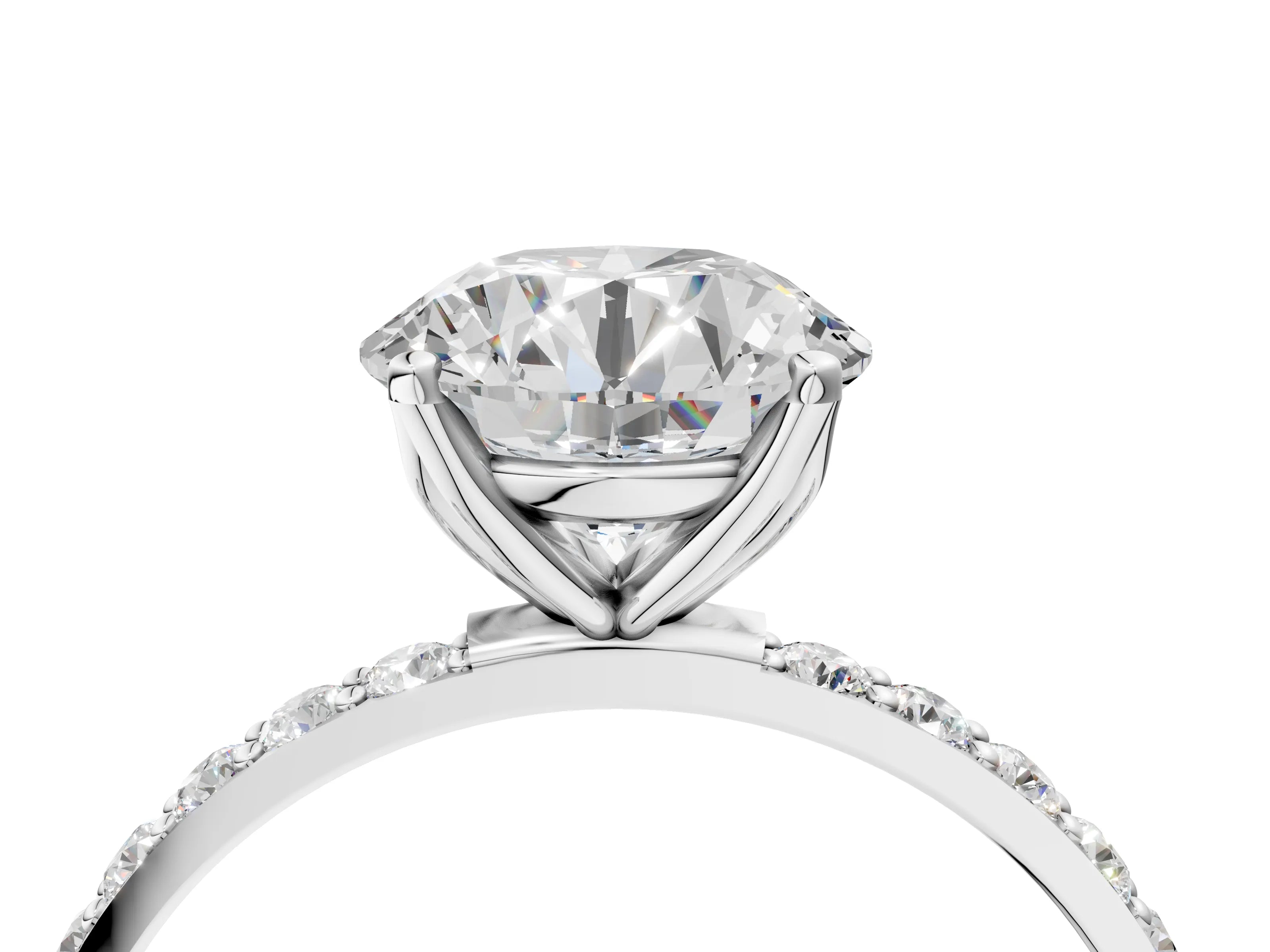 White gold Round Cut Diamond Solitaire Engagement Ring with Round with Moissanite side stone Pavé Band and Prong Setting_40