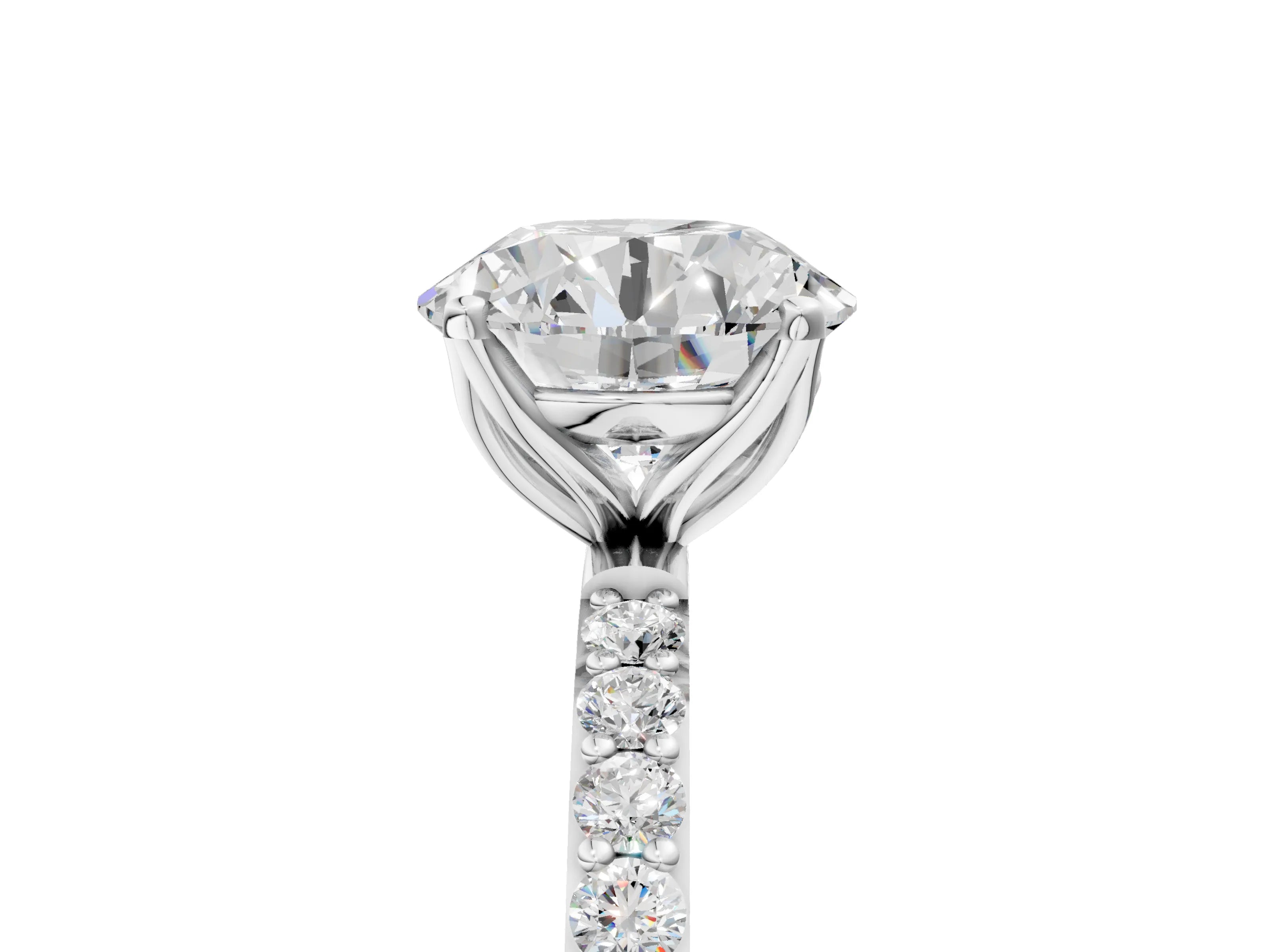 White gold Round Cut Diamond Solitaire Engagement Ring with Round with Moissanite side stone Pavé Band and Prong Setting_41