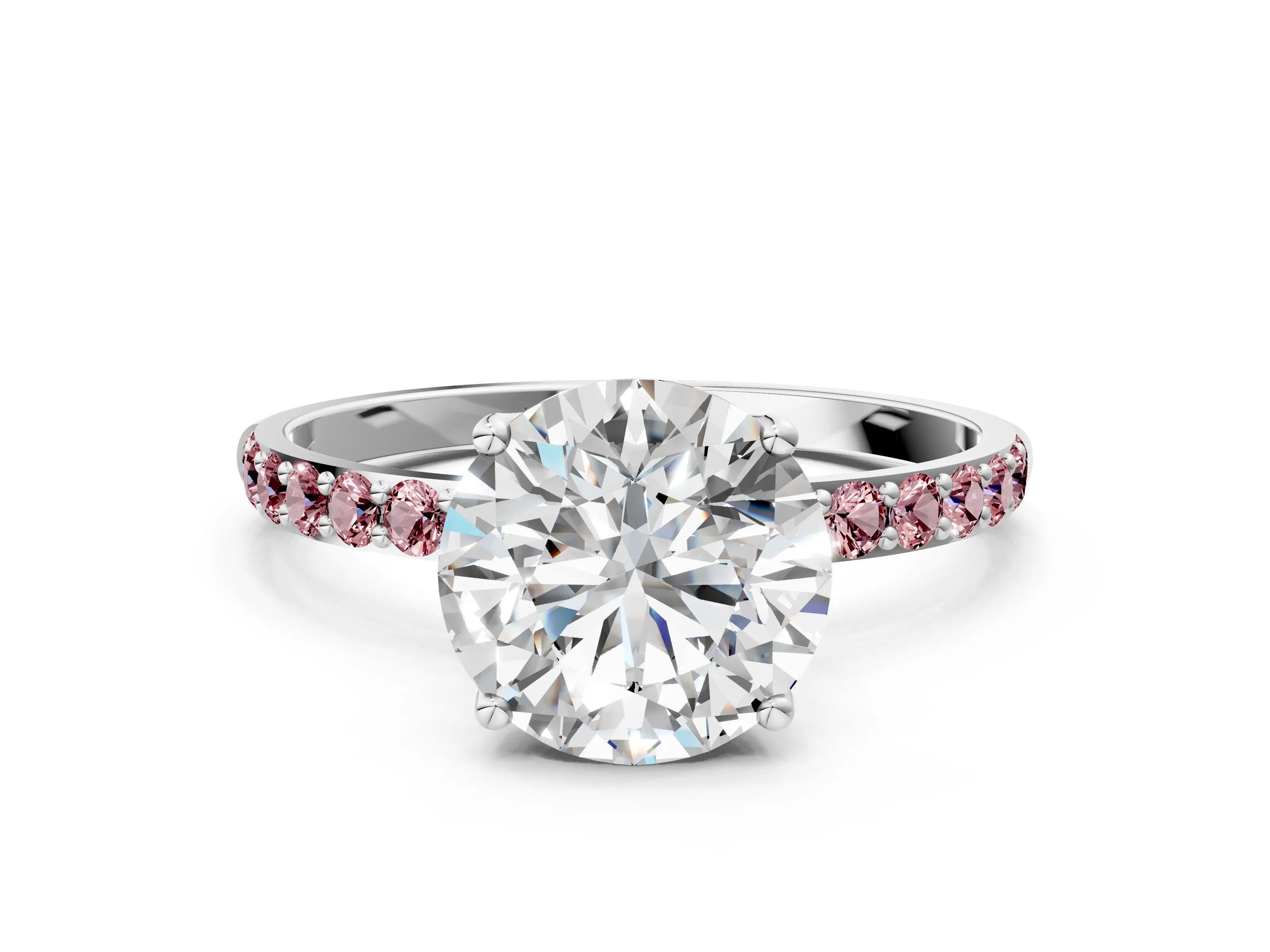 White gold Round Cut Diamond Solitaire Engagement Ring with Round with Morganite side stone Pavé Band and Prong Setting_114