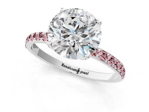 White gold Round Cut Diamond Solitaire Engagement Ring with Round with Morganite side stone Pavé Band and Prong Setting_115