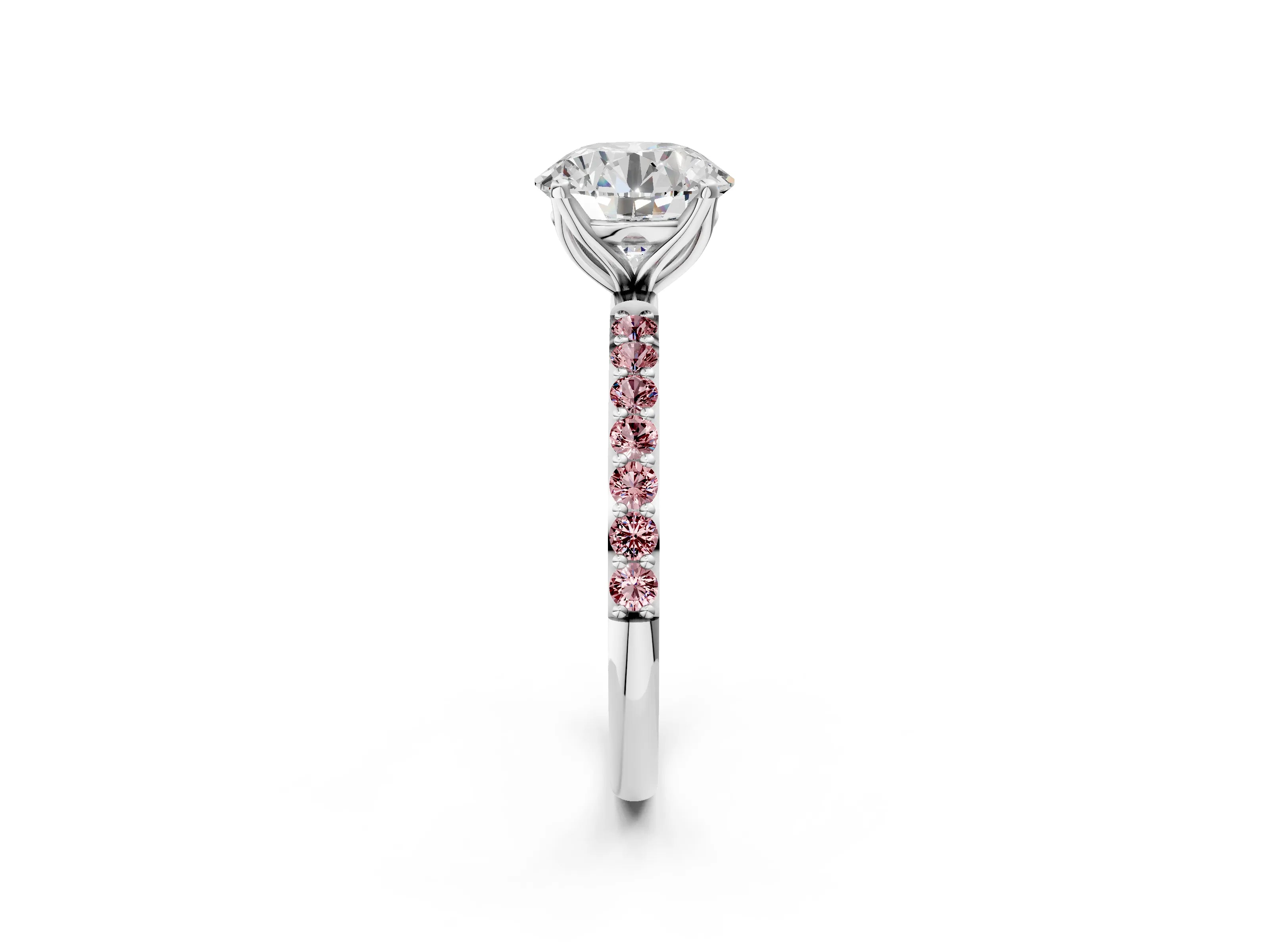 White gold Round Cut Diamond Solitaire Engagement Ring with Round with Morganite side stone Pavé Band and Prong Setting_116