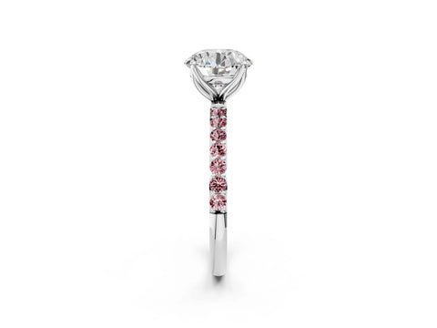 White gold Round Cut Diamond Solitaire Engagement Ring with Round with Morganite side stone Pavé Band and Prong Setting_116