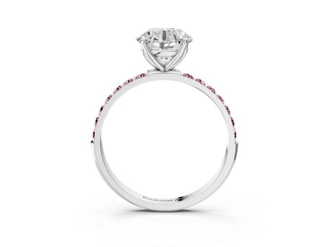 White gold Round Cut Diamond Solitaire Engagement Ring with Round with Morganite side stone Pavé Band and Prong Setting_117