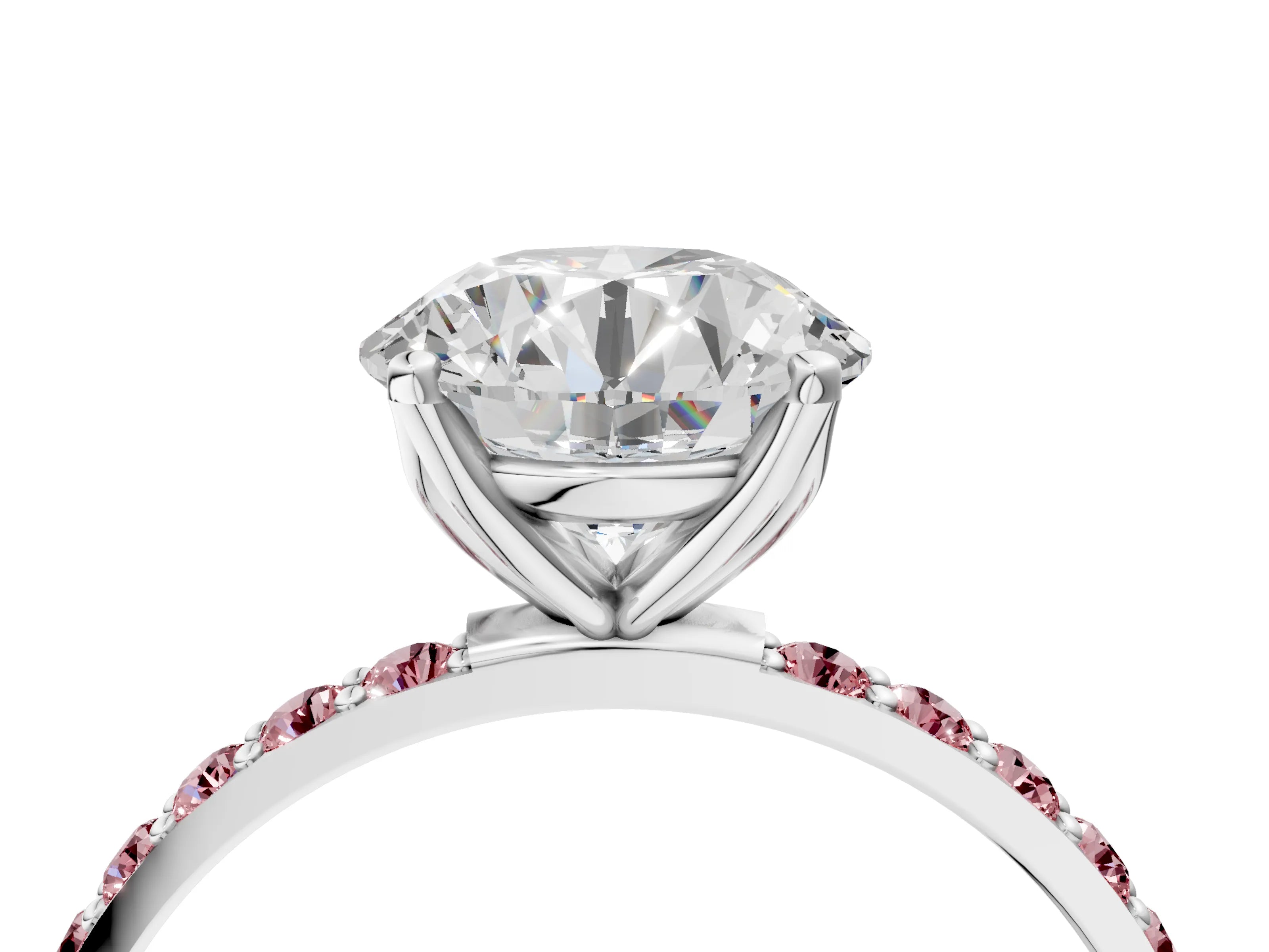 White gold Round Cut Diamond Solitaire Engagement Ring with Round with Morganite side stone Pavé Band and Prong Setting_118