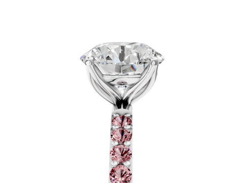 White gold Round Cut Diamond Solitaire Engagement Ring with Round with Morganite side stone Pavé Band and Prong Setting_119