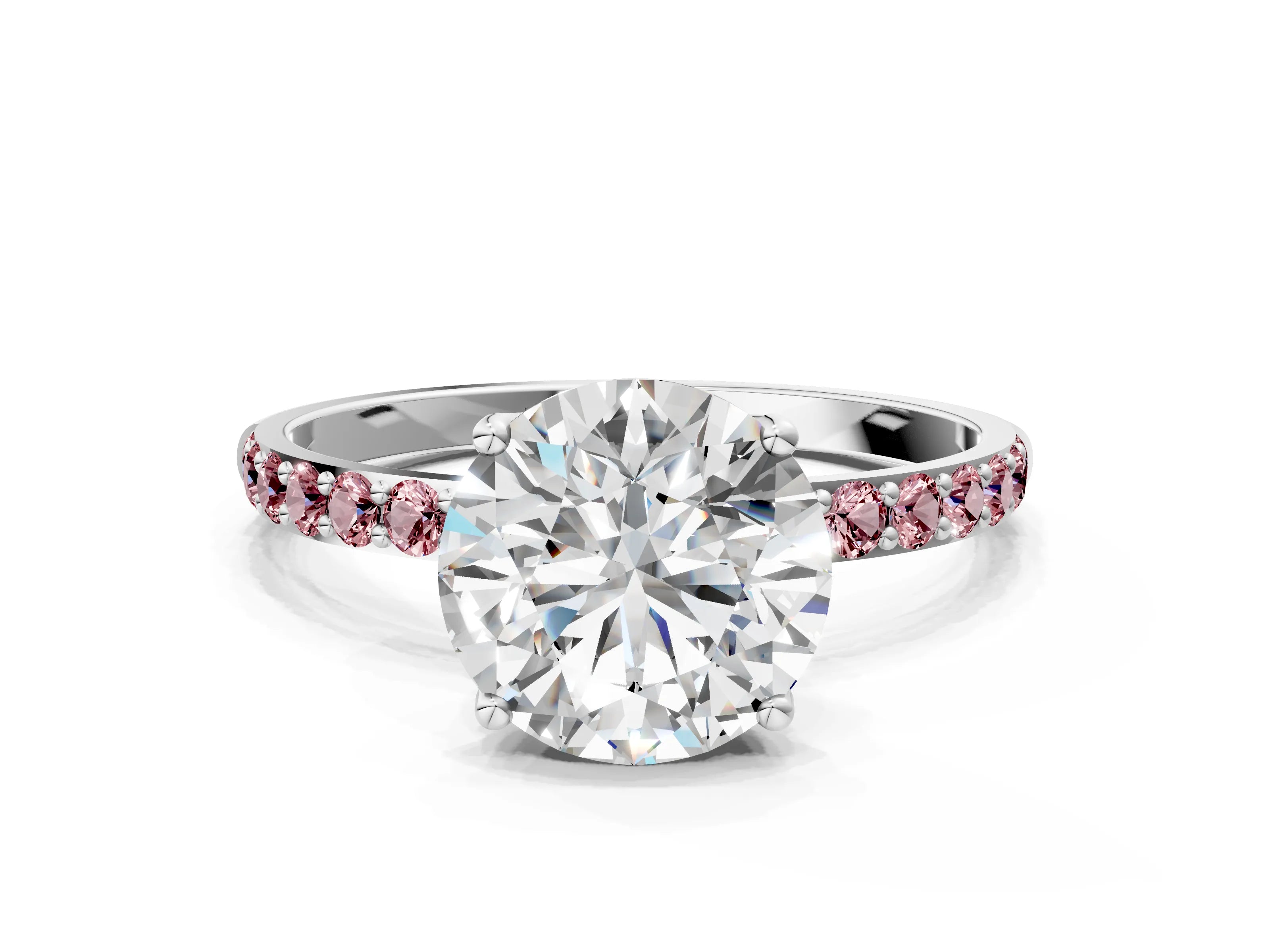 White gold Round Cut Diamond Solitaire Engagement Ring with Round with Morganite side stone Pavé Band and Prong Setting_12