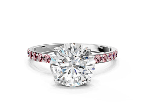 White gold Round Cut Diamond Solitaire Engagement Ring with Round with Morganite side stone Pavé Band and Prong Setting_12