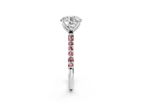 White gold Round Cut Diamond Solitaire Engagement Ring with Round with Morganite side stone Pavé Band and Prong Setting_14
