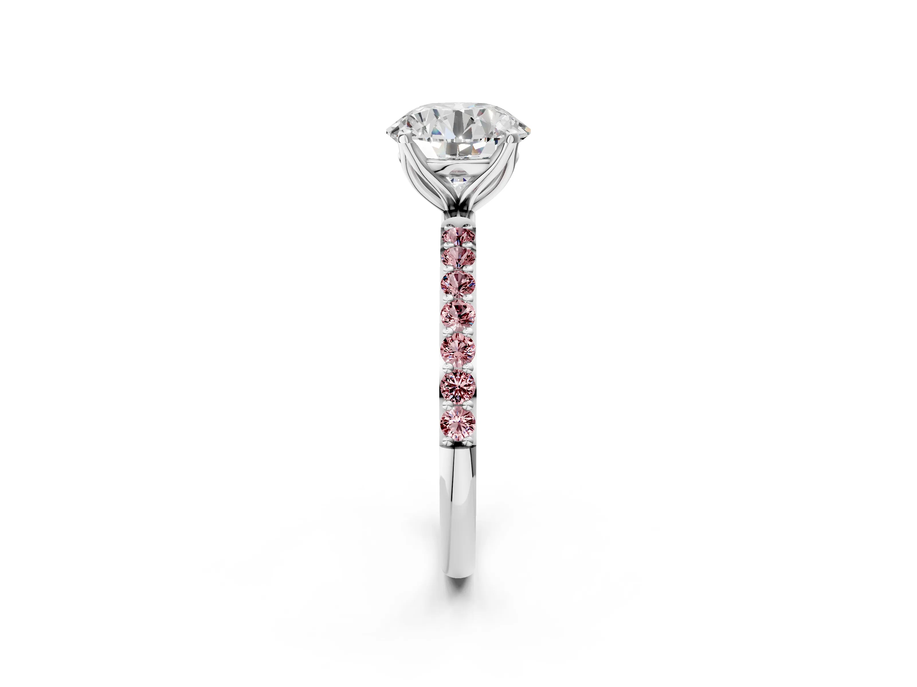White gold Round Cut Diamond Solitaire Engagement Ring with Round with Morganite side stone Pavé Band and Prong Setting_14