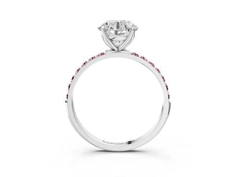 White gold Round Cut Diamond Solitaire Engagement Ring with Round with Morganite side stone Pavé Band and Prong Setting_15