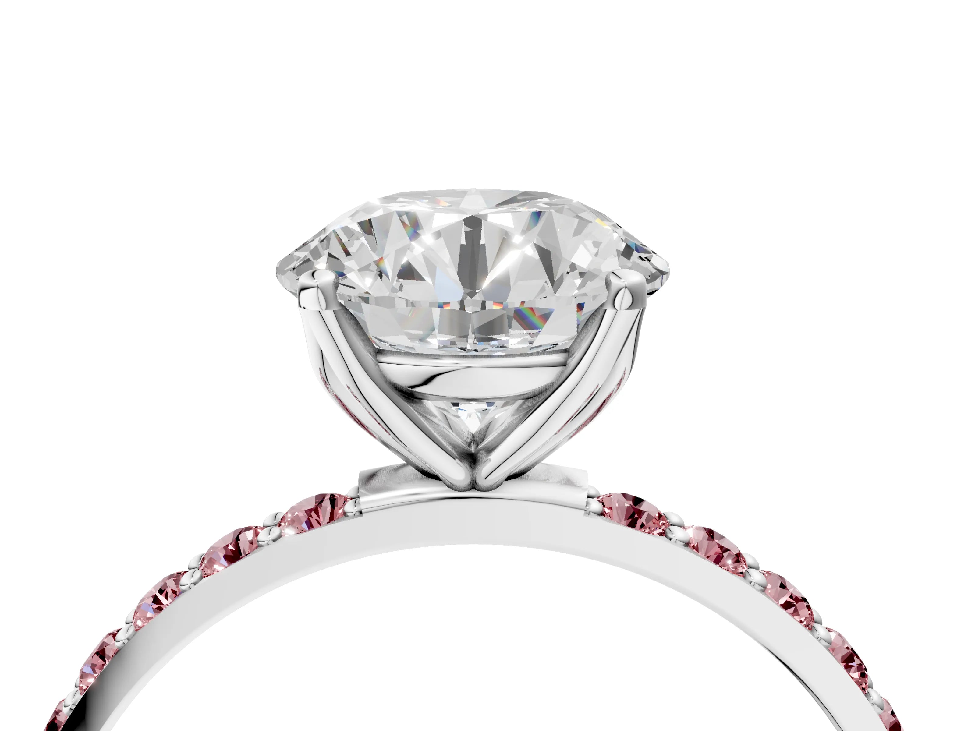 White gold Round Cut Diamond Solitaire Engagement Ring with Round with Morganite side stone Pavé Band and Prong Setting_16