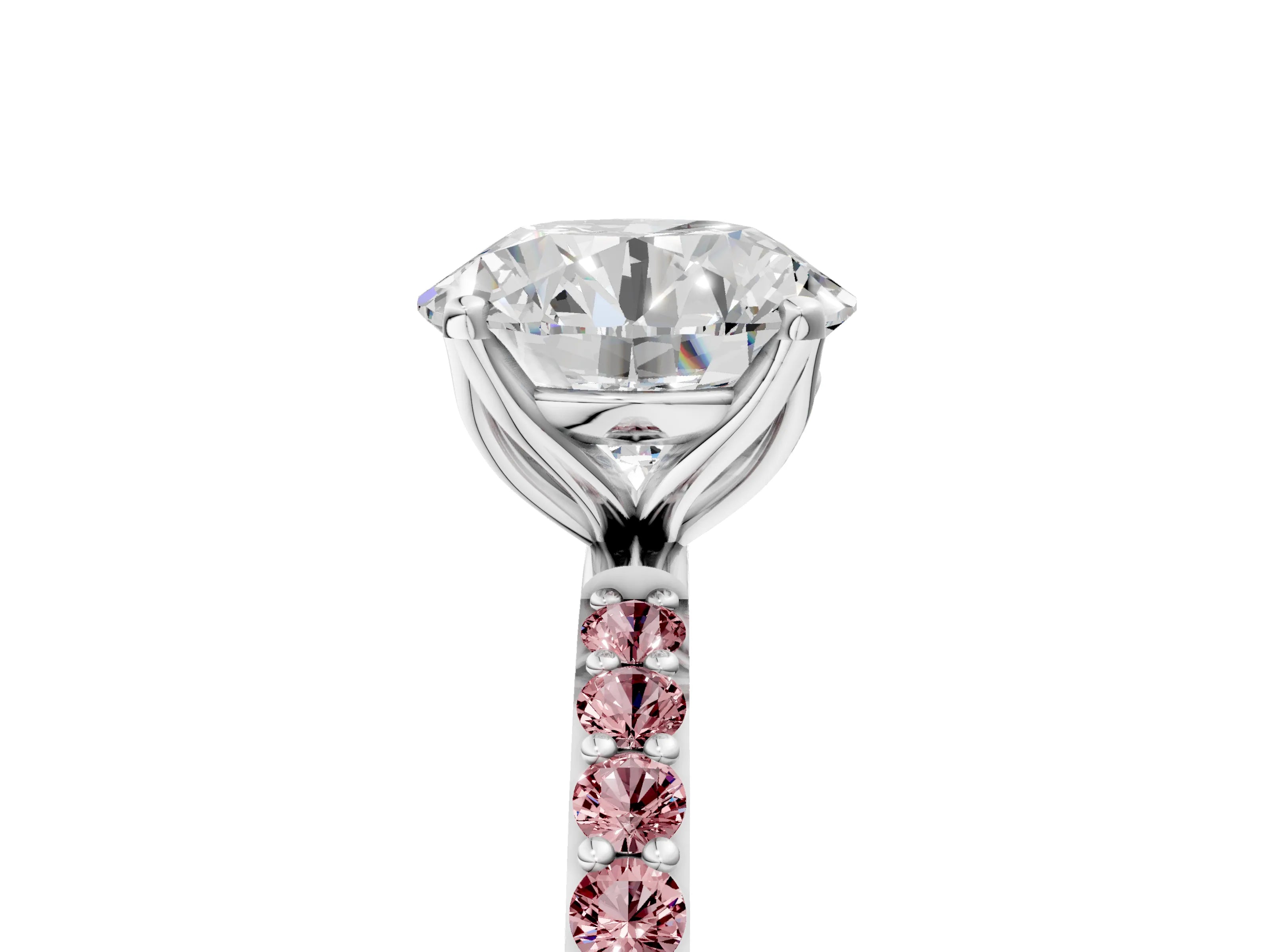 White gold Round Cut Diamond Solitaire Engagement Ring with Round with Morganite side stone Pavé Band and Prong Setting_17