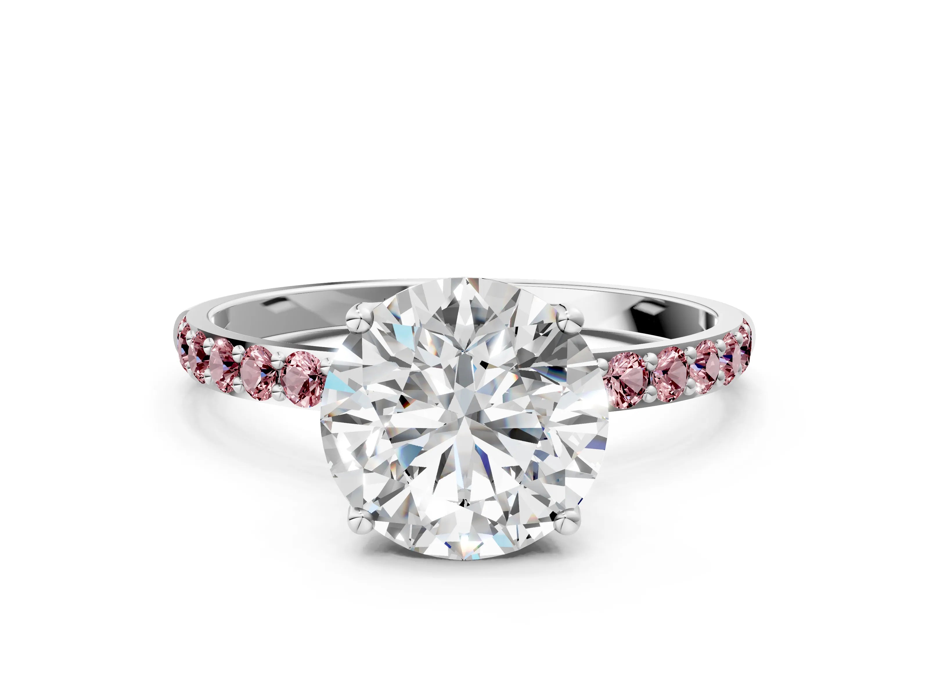 White gold Round Cut Diamond Solitaire Engagement Ring with Round with Morganite side stone Pavé Band and Prong Setting_30