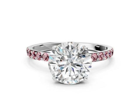 White gold Round Cut Diamond Solitaire Engagement Ring with Round with Morganite side stone Pavé Band and Prong Setting_30