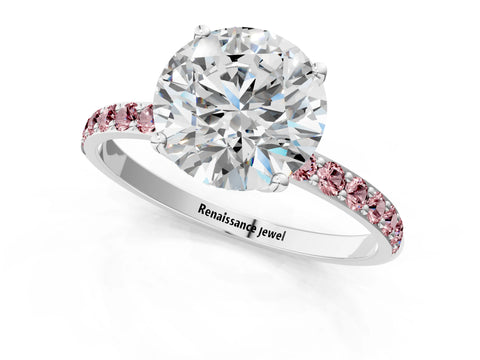 White gold Round Cut Diamond Solitaire Engagement Ring with Round with Morganite side stone Pavé Band and Prong Setting_31