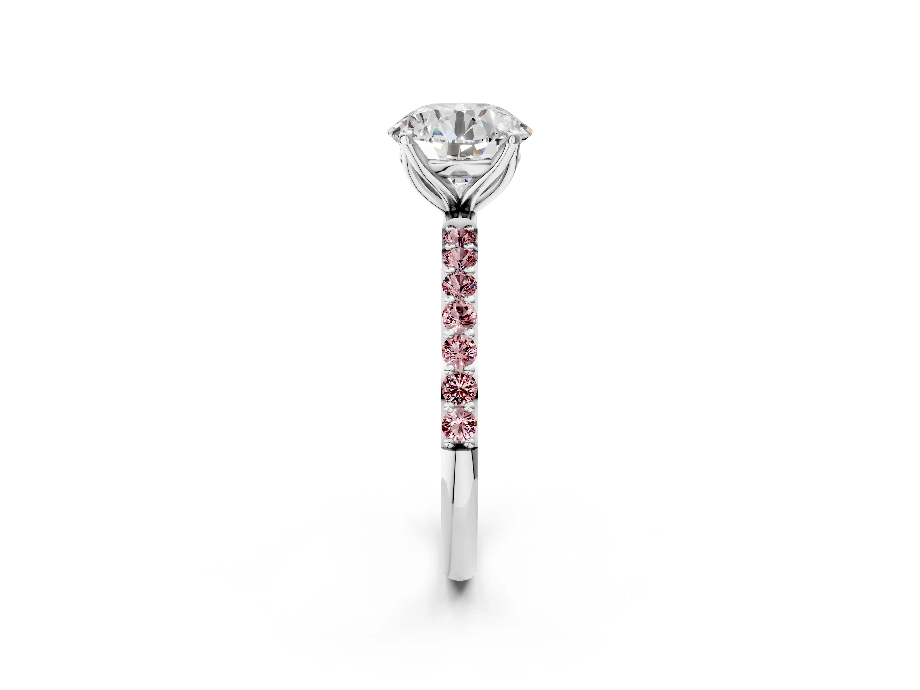 White gold Round Cut Diamond Solitaire Engagement Ring with Round with Morganite side stone Pavé Band and Prong Setting_32