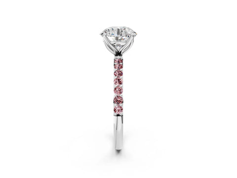 White gold Round Cut Diamond Solitaire Engagement Ring with Round with Morganite side stone Pavé Band and Prong Setting_32