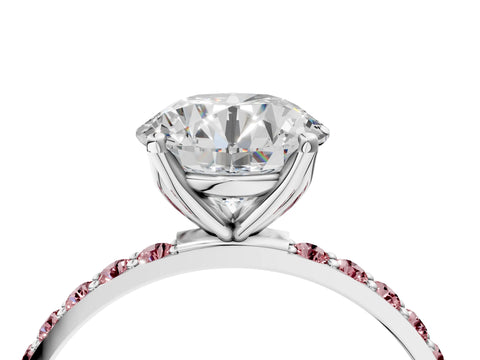 White gold Round Cut Diamond Solitaire Engagement Ring with Round with Morganite side stone Pavé Band and Prong Setting_34