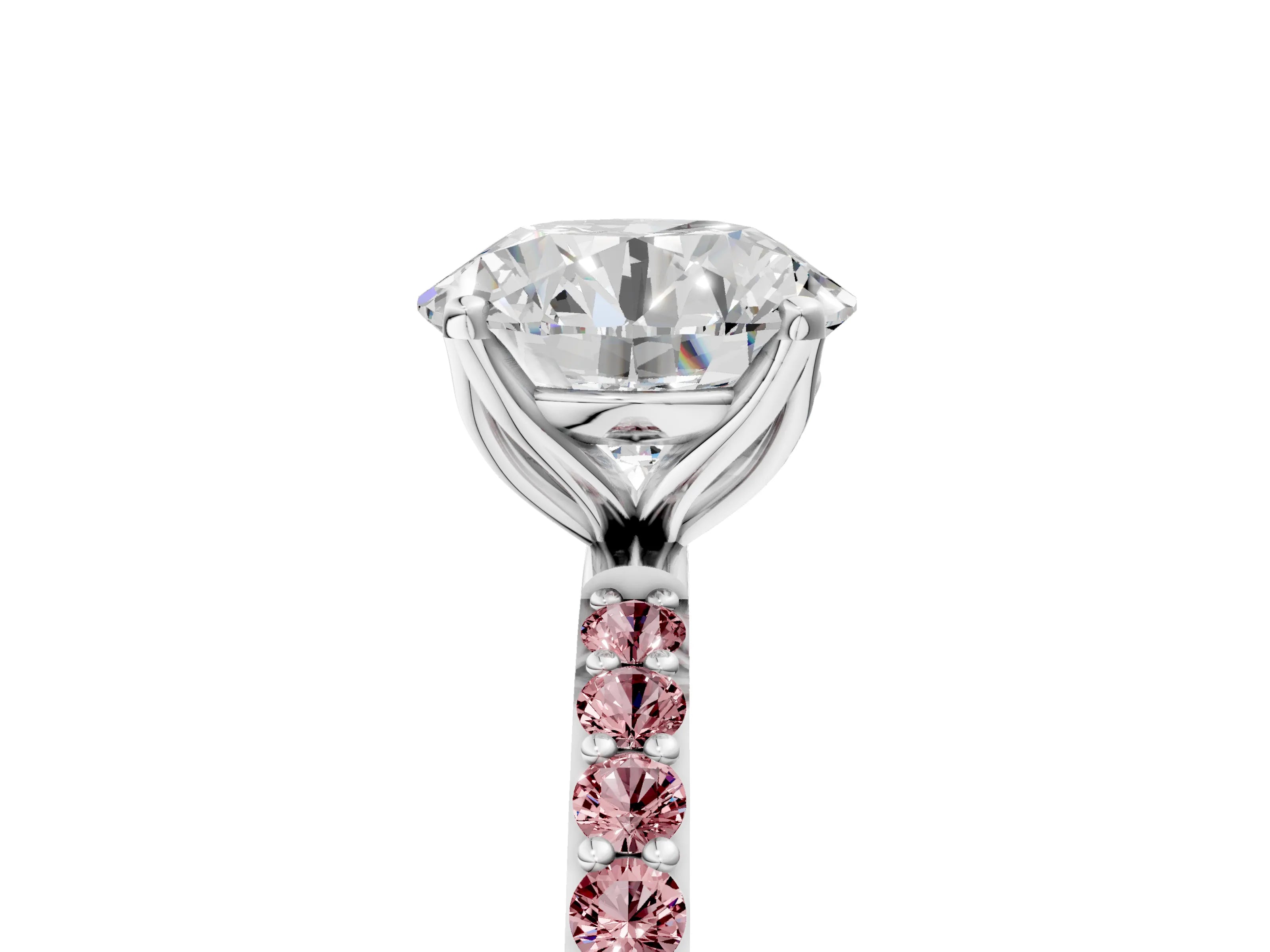 White gold Round Cut Diamond Solitaire Engagement Ring with Round with Morganite side stone Pavé Band and Prong Setting_35