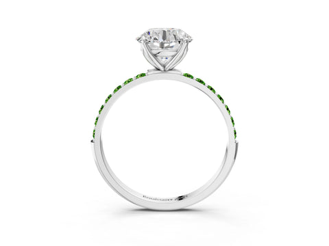 White gold Round Cut Diamond Solitaire Engagement Ring with Round with Peridot side stone Pavé Band and Prong Setting_3