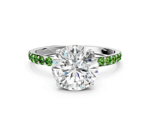 White gold Round Cut Diamond Solitaire Engagement Ring with Round with Peridot side stone Pavé Band and Prong Setting_42