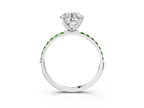 White gold Round Cut Diamond Solitaire Engagement Ring with Round with Peridot side stone Pavé Band and Prong Setting_45