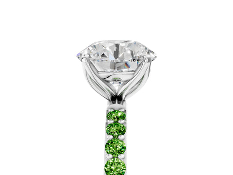 White gold Round Cut Diamond Solitaire Engagement Ring with Round with Peridot side stone Pavé Band and Prong Setting_47