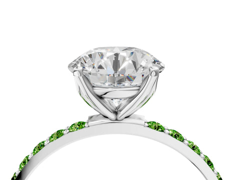 White gold Round Cut Diamond Solitaire Engagement Ring with Round with Peridot side stone Pavé Band and Prong Setting_4